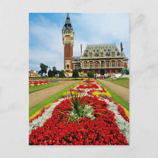 Pink Town Hall, Calais, Franse bloemen Briefkaart (Voorkant)