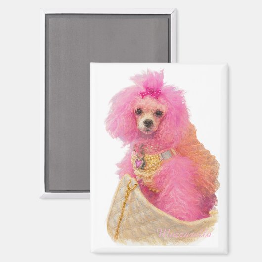 pink toy poodle magnet, pink poodle, refrigerator magneet (Voorkant / Achterkant)