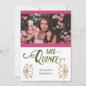 Pink Traditionele Mexicaanse Floral Foto Quinceane Kaart (Voorkant)