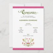 Pink Traditionele Mexicaanse Floral Foto Quinceane Kaart (Achterkant)