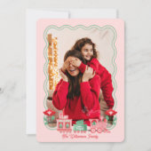 Pink Train Christmas Tree Delivery Photo Year End Feestdagenkaart (Voorkant)