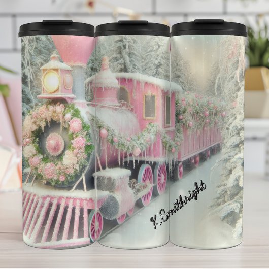 Pink Train Floral Winter Wonderland Thermosbeker