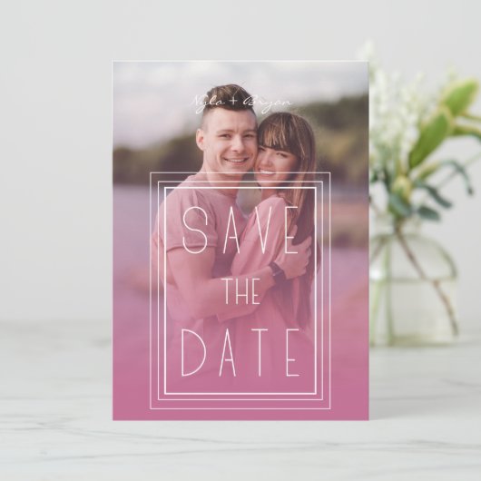 Pink Transparency Effect 2 Photos Engagement Save The Date (Staand voorkant)