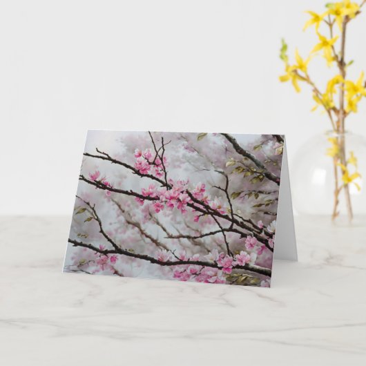 Pink Tree Blossoms Flower Art Note Kaart (Gele Bloem)