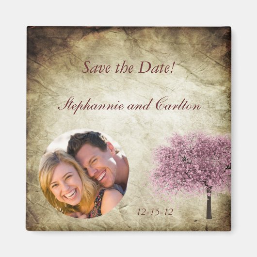 Pink Tree bruiloft aankondiging magneet (Voorkant)