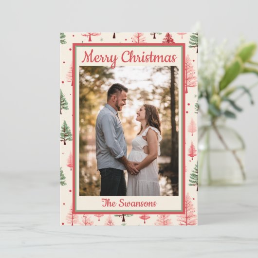 Pink Tree Christmas Kaart (Staand voorkant)