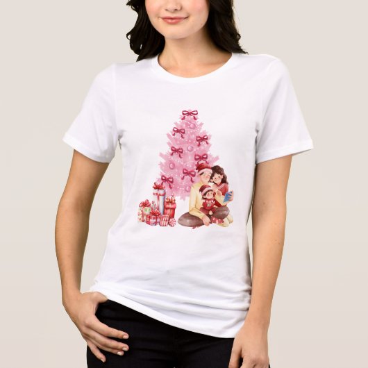 Pink Tree Family Moment #Christmas #Christmastree Tri-Blend Shirt (Voorkant)