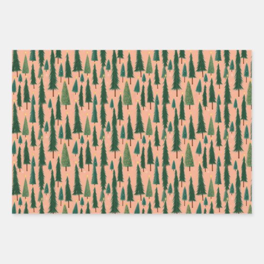 Pink Tree Gift Wrap, Modern Holiday Wrapping Paper (Voorkant 2)