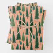 Pink Tree Gift Wrap, Modern Holiday Wrapping Paper (In situ)