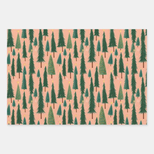 Pink Tree Gift Wrap, Modern Holiday Wrapping Paper (Voorkant)