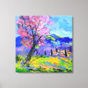 Pink tree in Provence Canvas Afdruk