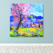 Pink tree in Provence Canvas Afdruk (Insitu (Houten vloer))
