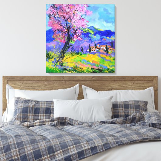 Pink tree in Provence Canvas Afdruk (Insitu (Slaapkamer))