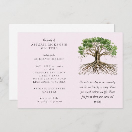 Pink Tree of Life Deep Roots Celebration of LIfe Kaart (Voorkant / Achterkant)