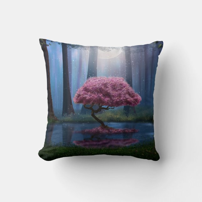 Pink Tree Pond Forest Photomanipulation Kussen (Voorkant)