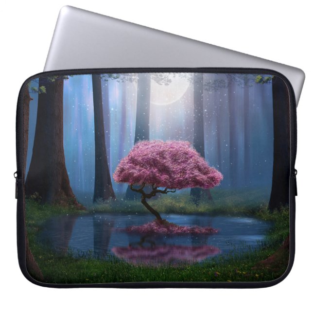 Pink Tree Pond Forest Photomanipulation Laptop Sleeve (Voorkant)