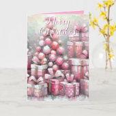 Pink Tree & Presents – Festive Personalized Fun Kaart (Gele Bloem)