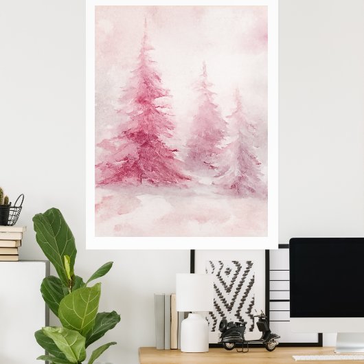 Pink Tree Wall Art – Elegant Floral Home D Poster (Thuiskantoor)