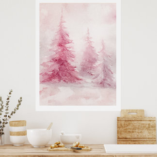Pink Tree Wall Art – Elegant Floral Home D Poster