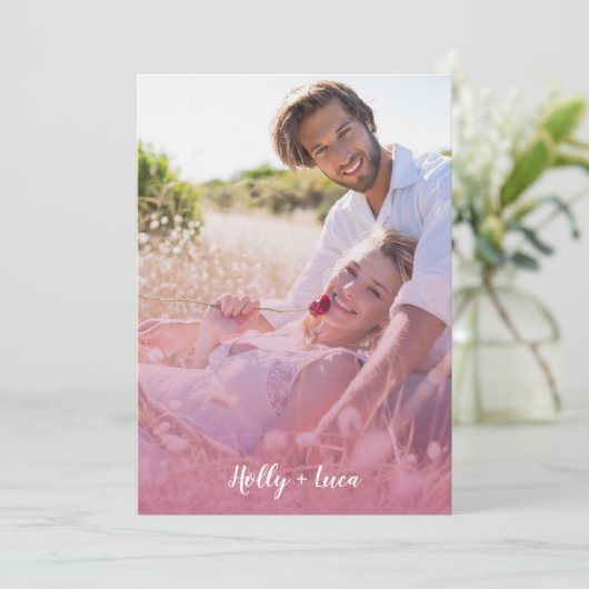 Pink Trendy Transparency Effect Photo Couple Save The Date (Staand voorkant)
