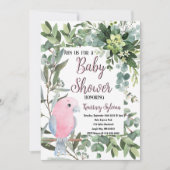 Pink Tropical Bird Waterverf Baby shower Kaart (Voorkant)