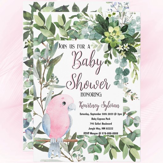 Pink Tropical Bird Waterverf Baby shower Kaart