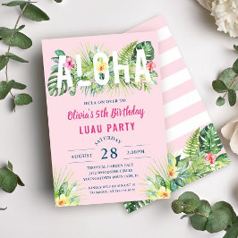 Pink Tropical Floral Aloha Luau Birthday Party Kaart