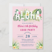 Pink Tropical Floral Aloha Luau Birthday Party Kaart (Voorkant)