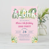 Pink Tropical Floral Aloha Luau Birthday Party Kaart (Staand voorkant)