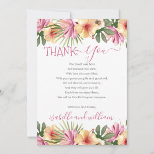 Pink Tropical Floral Blooms Baby shower Dank u Bedankkaart