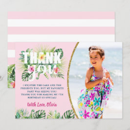 Pink Tropical Floral Girls Beach Party foto Bedankkaart