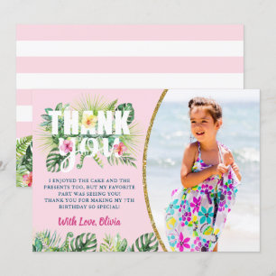 Pink Tropical Floral Girls Beach Party foto Bedankkaart