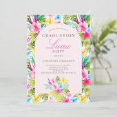 Pink Tropical Floral Graduation Party uitnodiging (Staand voorkant)