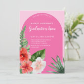 Pink Tropical Floral Graduation Party uitnodiging (Staand voorkant)