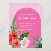 Pink Tropical Floral Graduation Party uitnodiging (Voorkant / Achterkant)