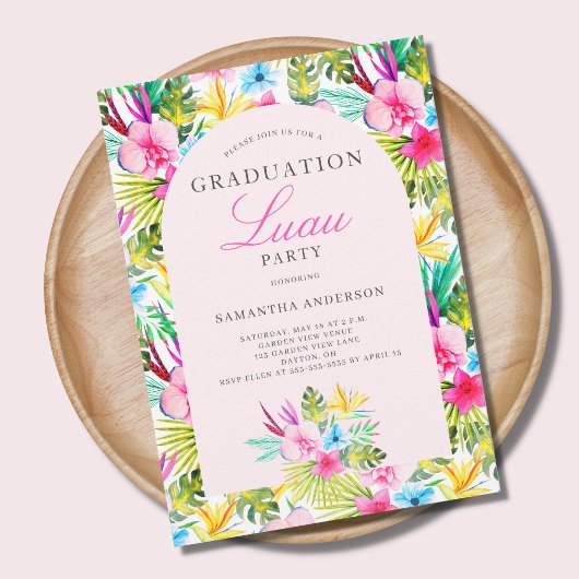 Pink Tropical Floral Graduation Party uitnodiging