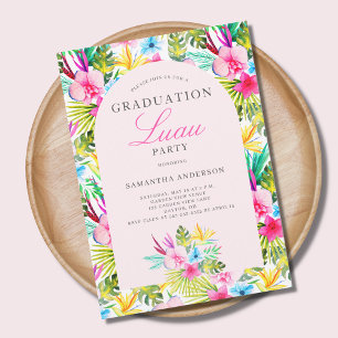 Pink Tropical Floral Graduation Party uitnodiging
