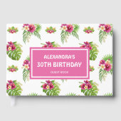 Pink Tropical Floral Luau Party birthday Gastenboek (Voorkant)
