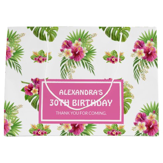 Pink Tropical Floral Luau Party Birthday Groot Cadeauzakje (Voorkant)