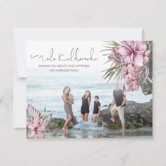 Pink Tropical Floral Mele Kalikimaka Kerstmis Feestdagenkaart (Voorkant)