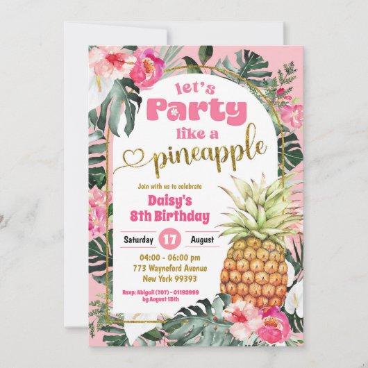 Pink Tropical Luau Bloemenfeest als een ananas Kaart (Voorkant)