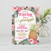 Pink Tropical Luau Bloemenfeest als een ananas Kaart (Staand voorkant)