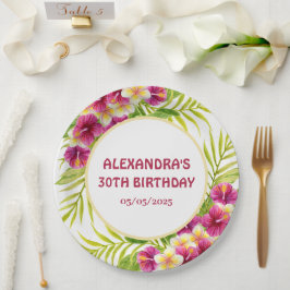 Pink Tropical Luau Floral Birthday Party Papieren Bordje