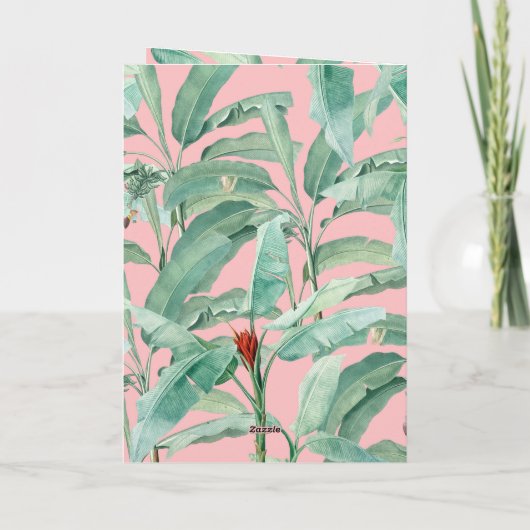 Pink Tropical Palm Leaves Bruiloft Order of Servic Programma (Achterkant)