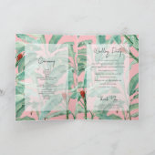 Pink Tropical Palm Leaves Bruiloft Order of Servic Programma (Binnen)
