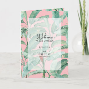 Pink Tropical Palm Leaves Bruiloft Order of Servic Programma