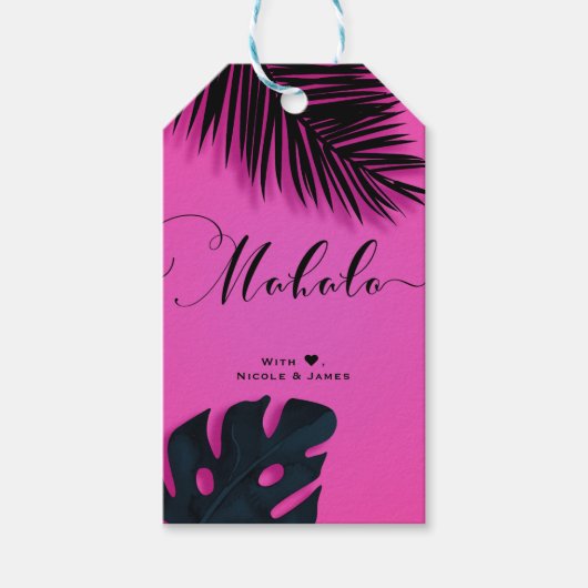Pink Tropical Palm Leaves Party MAHALOHA Cadeaulabel (Voorkant)