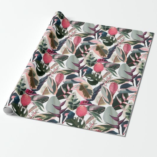 Pink Tropical Philodendron Houseplant Patroon Cadeaupapier (Uitgerold)