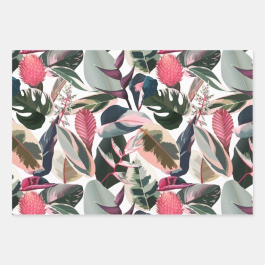 Pink Tropical Philodendron Houseplant Patroon Inpakpapier Vel (Voorkant)