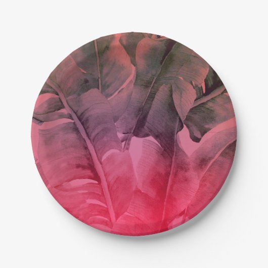 Pink Tropical Summer Palm Leaves Luau Party Papieren Bordje (Voorkant)